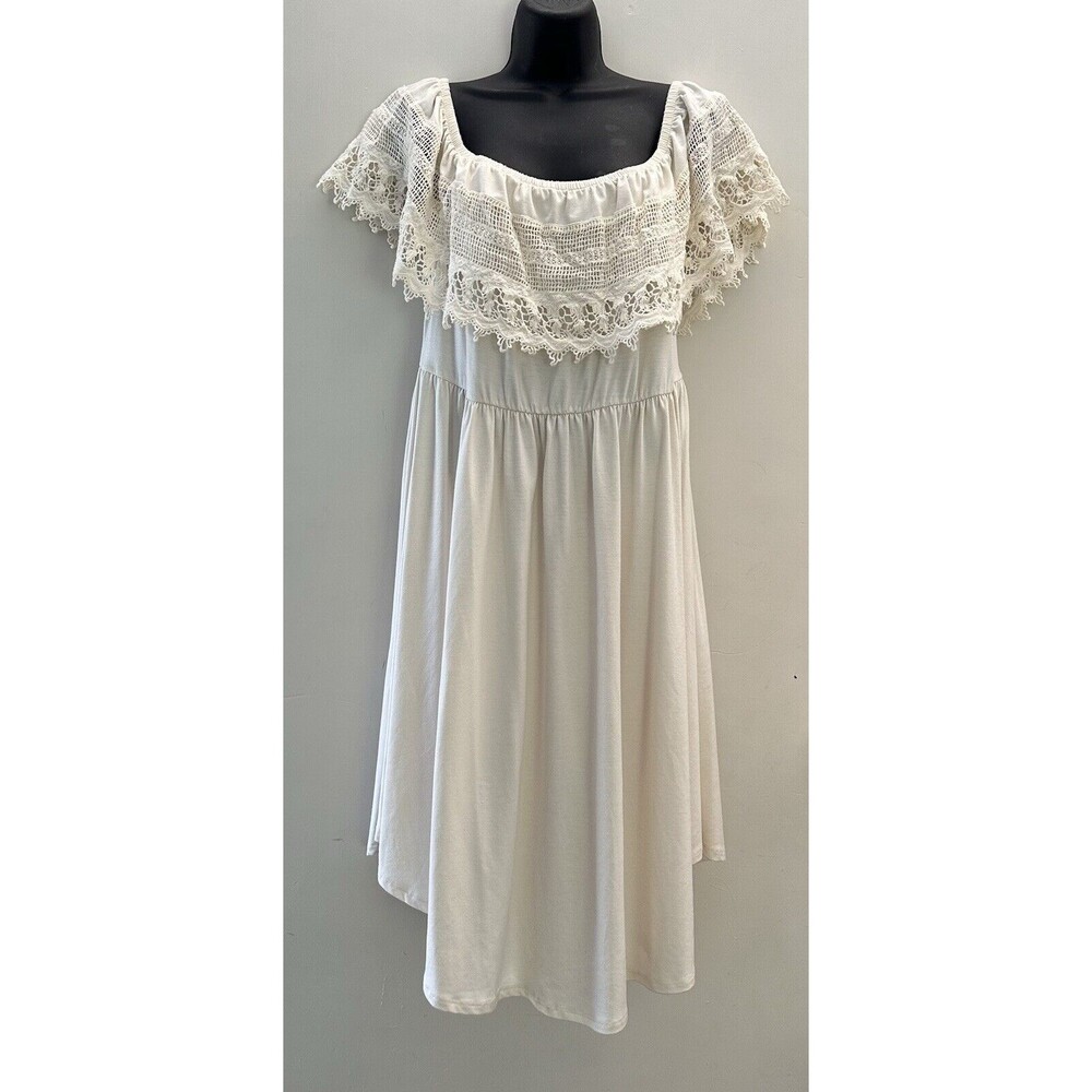 NWT Torrid 0 Lace Trim Off Shoulder Dress Ivory Cream Boho Style Knee Length